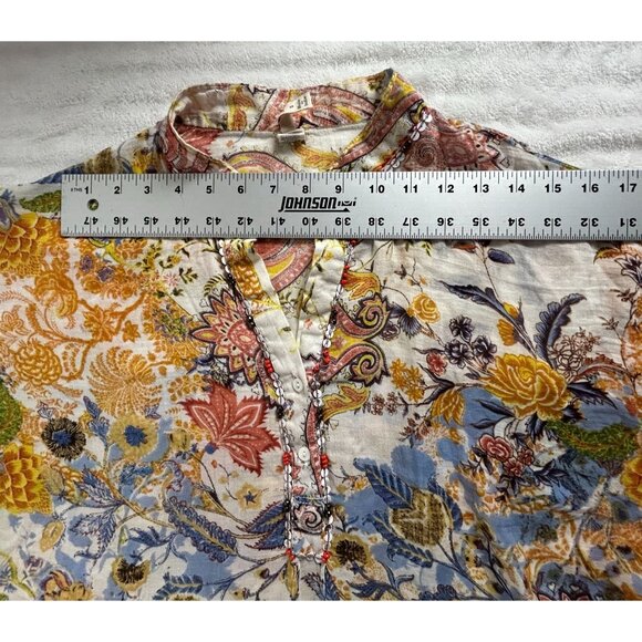 Raga Womens Floral Sequin Detail Henley Blouse Top Small Long Sleeve Multicolor - Picture 5 of 8